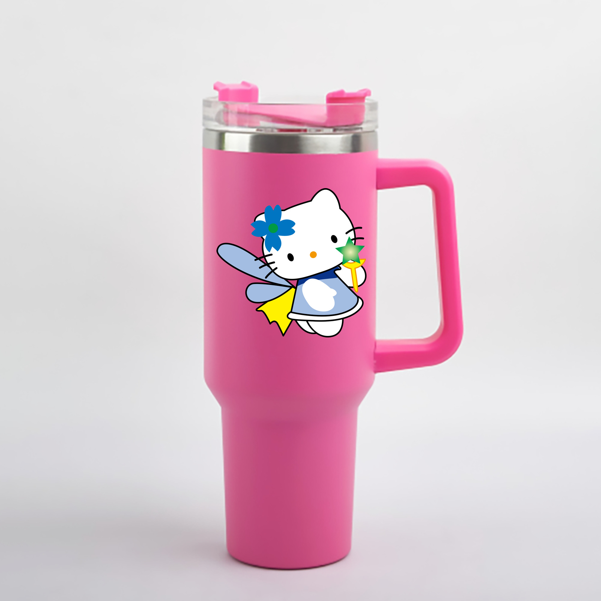 （画像用） Hello Kitty ハローキティ 1200mL車用タンブラー - クリスタルステッカー（プラスチックストロー付き）